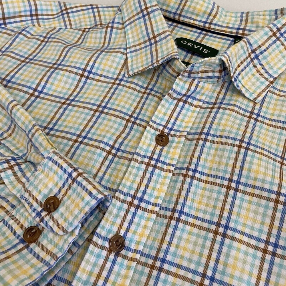 Orvis Shirt Men's Med Active Fit Stretch Performance Button Up Long Sleeve Plaid